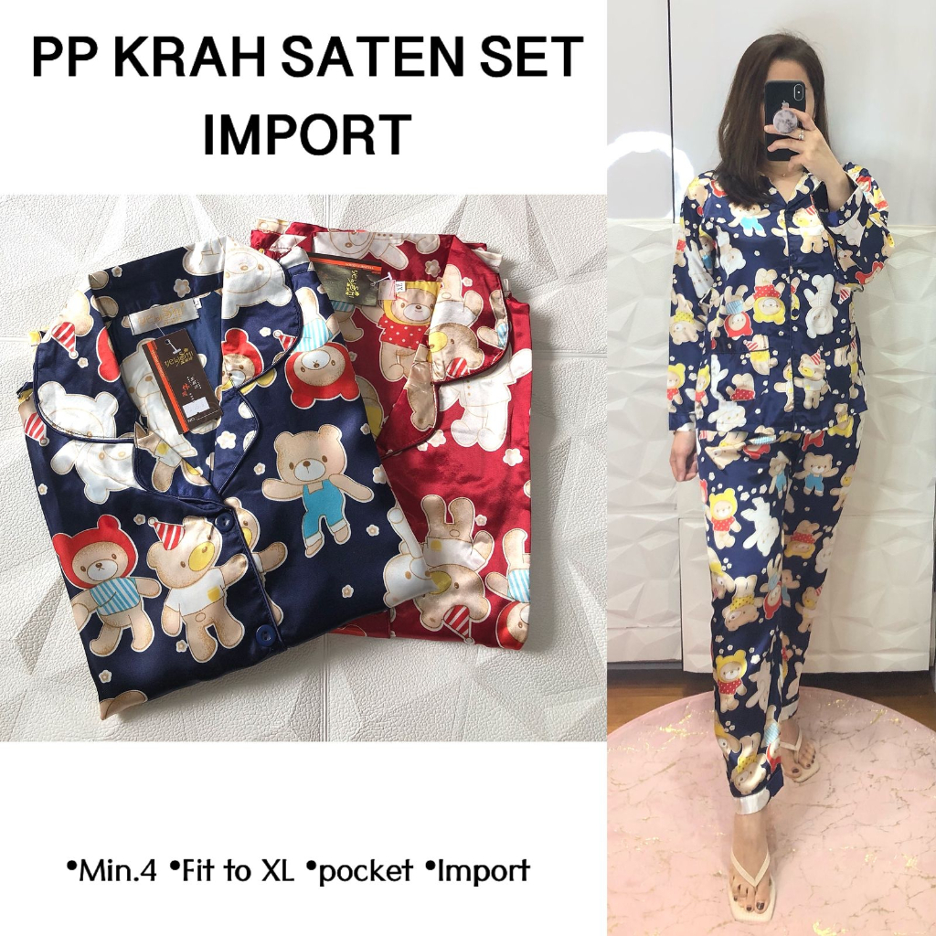 BAJU TIDUR MOTIF BAHAN SATIN WANITA DEWASA
