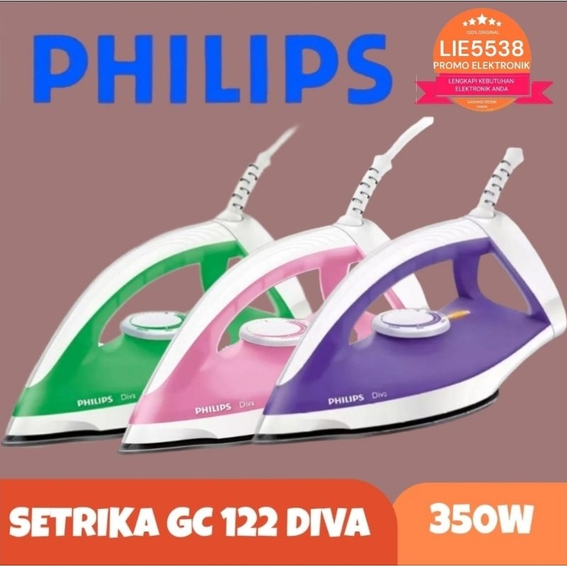 Setrika PHILIPS DIVA GC 122 / GC122 / DST0510 / DST 0510 ORIGINAL GARANSI RESMI PHILIPS