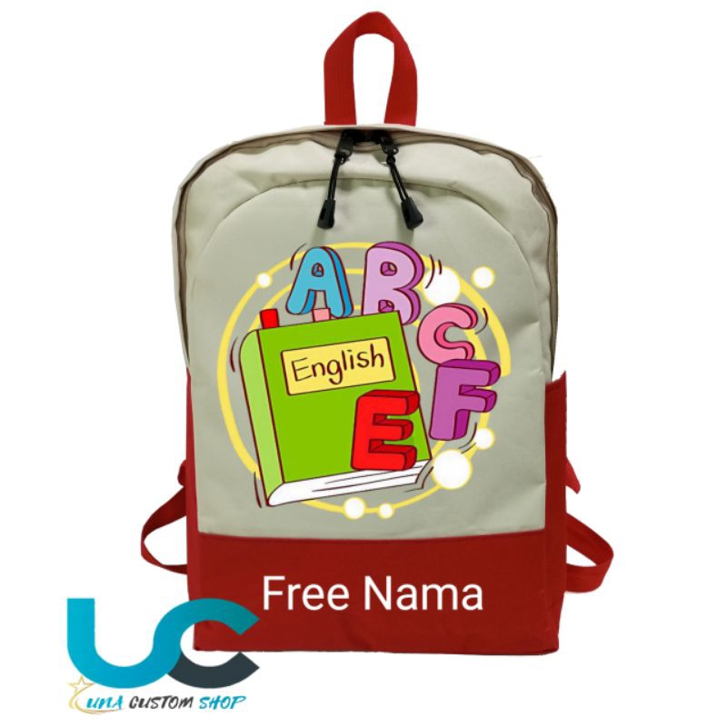 Tas Anak Buku English ABC | Tas Sekolah Custom Gambar Buku English ABC| Ransel Anak Buku English ABC