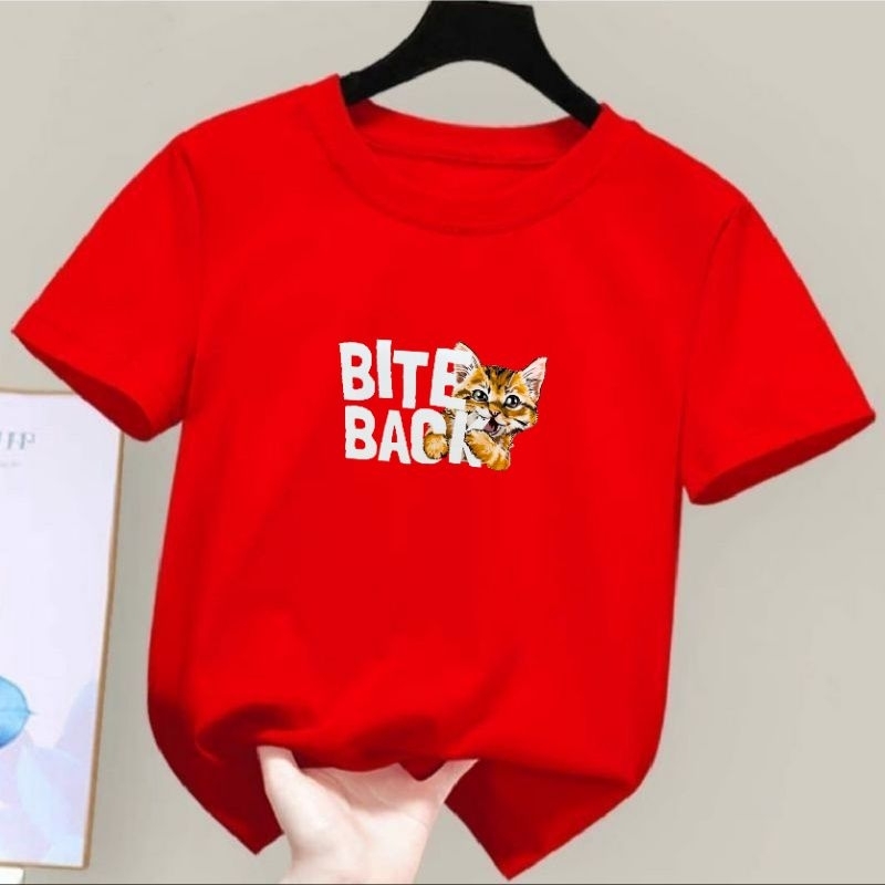 kaos anak anak cewek cowok unizex size s m l xl baju anak anak atasan anak bite back kucing