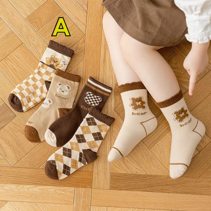 Kaos Kaki Anak Perempuan Sekolah TK SD Motif Beruang Coklat Fashion Cewek Socks Kids Terbaru K9AW