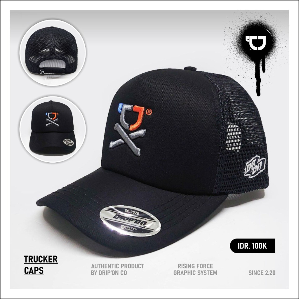 Drip On Topi Jaring Pria Hitam Orange DRP08