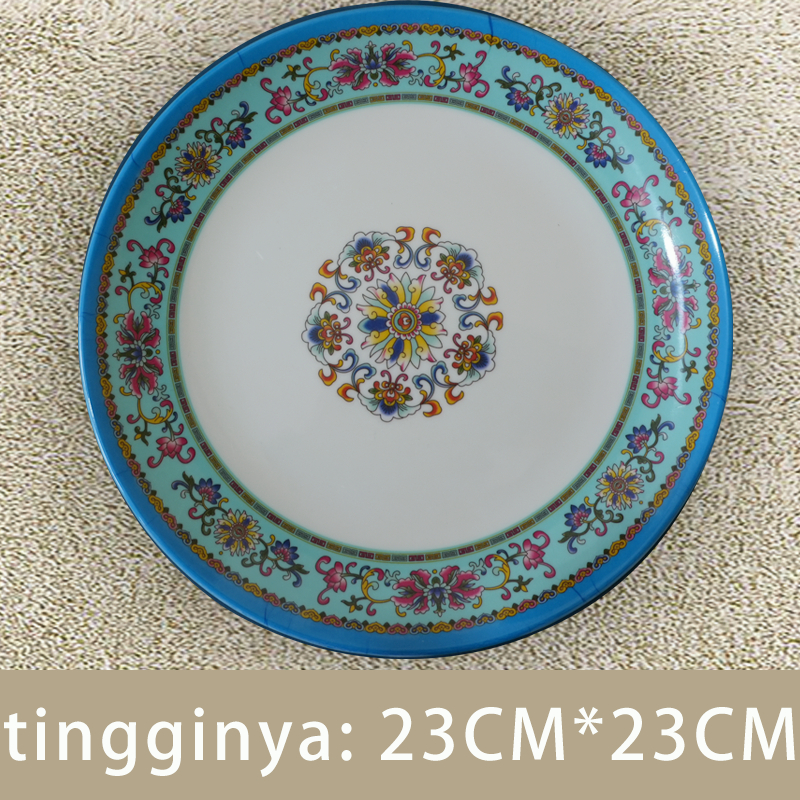 YUN Mall piring makan keramik imitasi rumah tangga bernilai tinggi Linlangcai-9 inci/Piring heksagonal besar