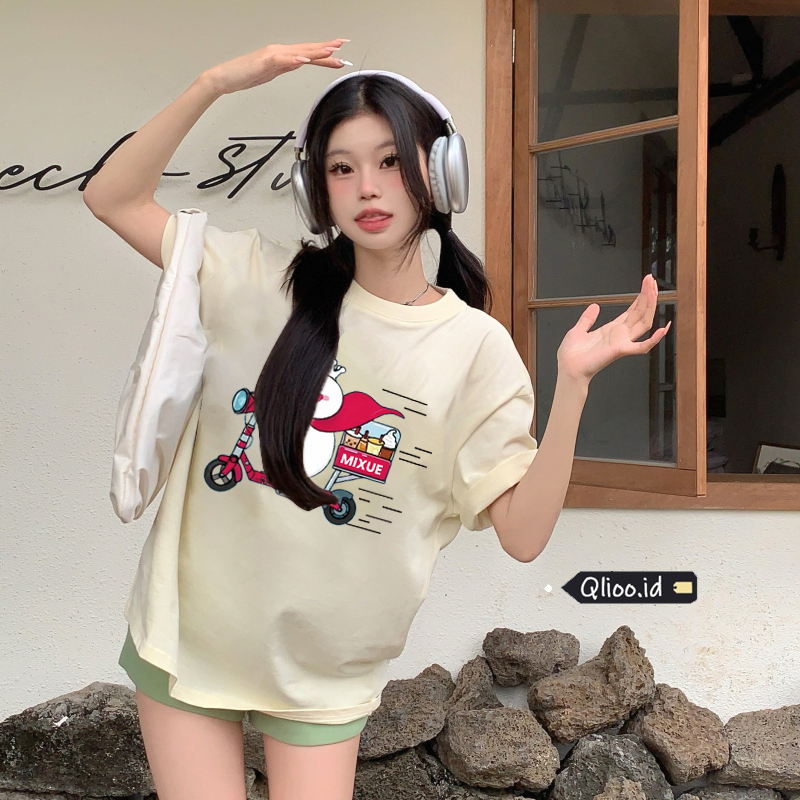 Print T-shirt Kaos Lengan Pendek Cartoon MIXUE Oversize Atasan Wanita  Korean Style