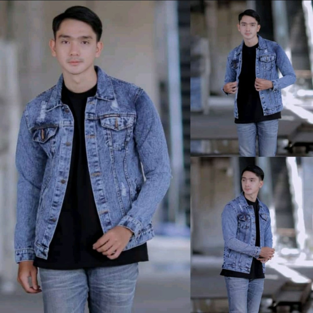 Jaket Jeans Pria / Jaket Denim Pria Keren - Sandwash Biru