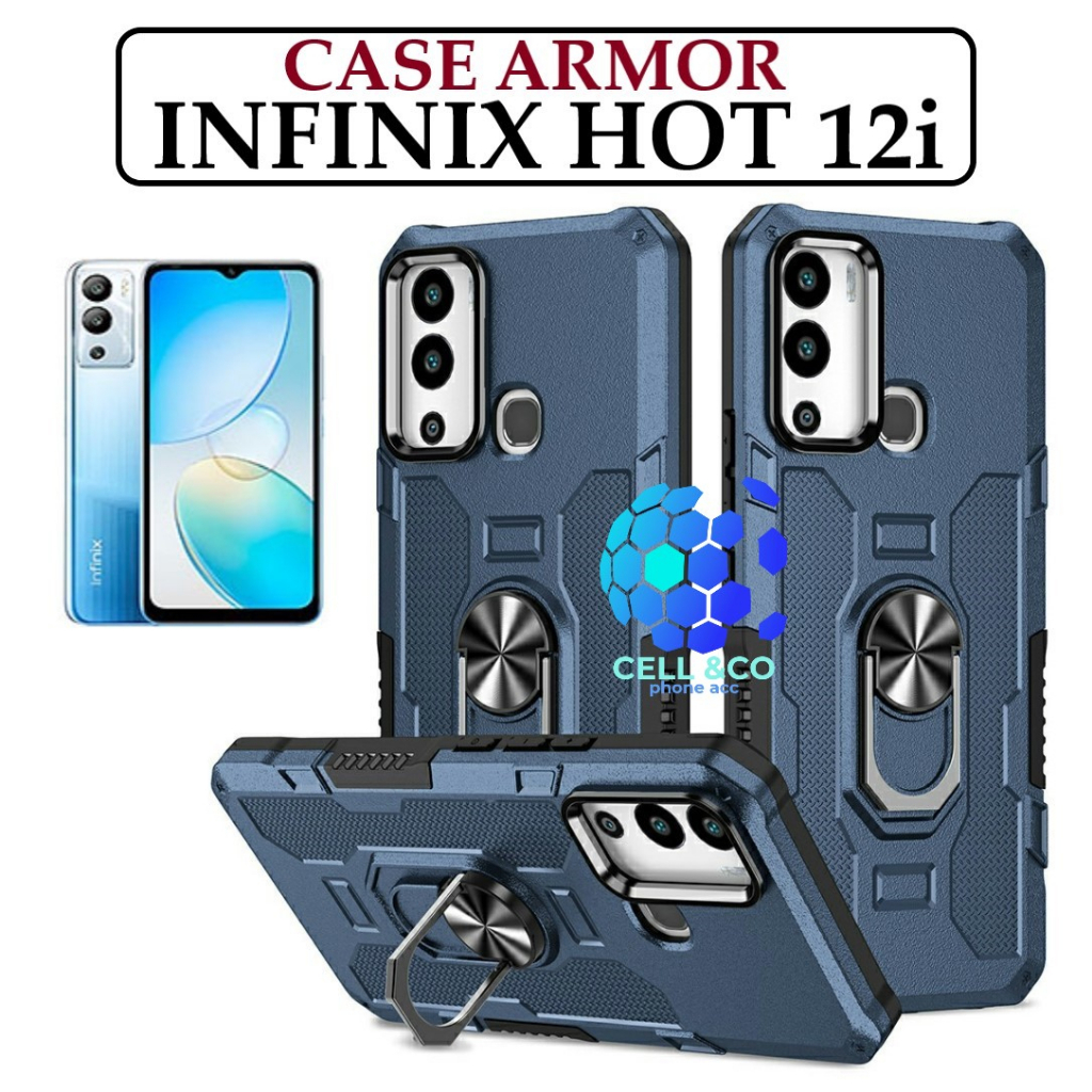 Case Armor INFINIX HOT 12i Iring Cincin Magnetic Kesing Hp Protect kamera Premium Hard Case Standing Robot Pelindung Kamera