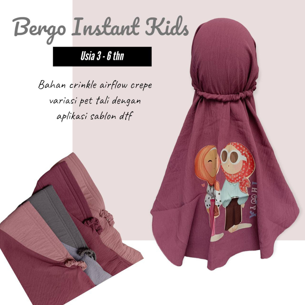 Bergo Instant Anak Pet Antem Crinkle Airflow usia 3 - 6 tahun / Kerudung geblus Anak Bahan Crinkle anak TK PAUD