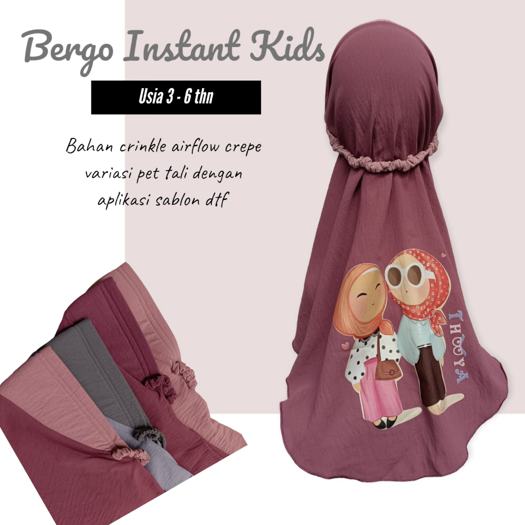 Bergo Instant Anak Pet Antem Crinkle Airflow usia 3 - 6 tahun / Kerudung geblus Anak Bahan Crinkle anak TK PAUD