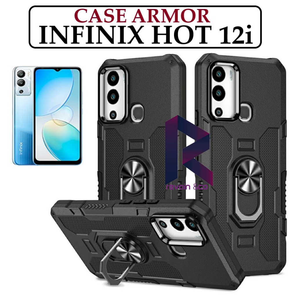 Case Armor INFINIX HOT 12i Iring Cincin Magnetic Kesing Hp Protect kamera Premium Hard Case Standing Robot Pelindung Kamera