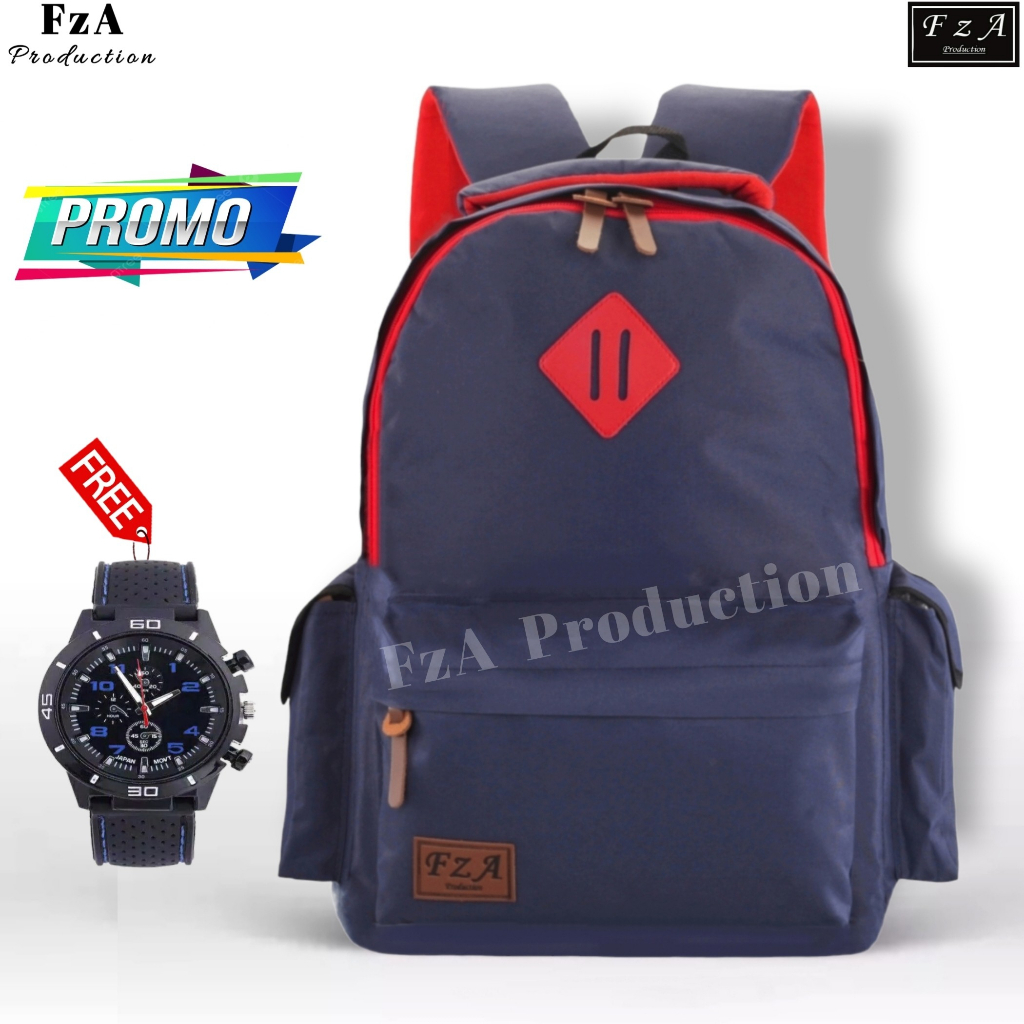 FzA Official -Tas Ransel anak laki laki - Tas Ransel Anak Sekolah - Tas Ransel Sekolah anak laki-laki anak perempuan Backpack Sekolah Anak [ High Quality ] - Navy Kids FREEE Jam Tangan Sport