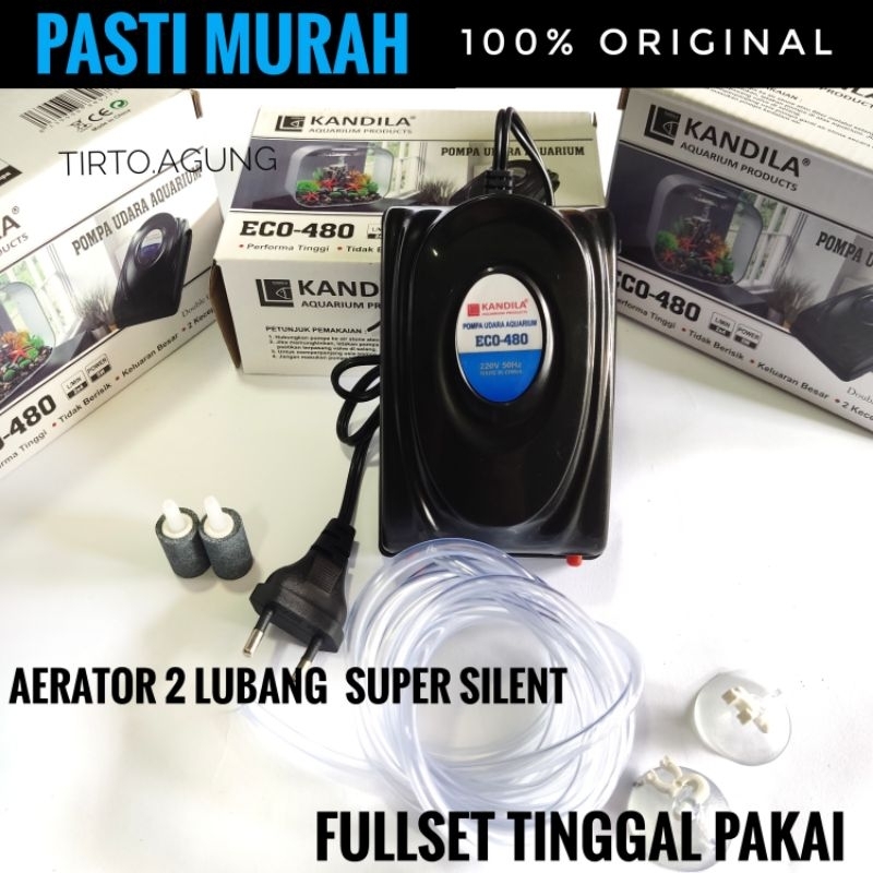 PROMO FULLSET AERATOR L2 2 LUBANG TINGGAL PAKAI KANDILA ECO 480 ECO-480 pompa gelembung udara SILENT Sunyi Air Q6 cabang 2 cabang 4 airpump Pump airator aquarium