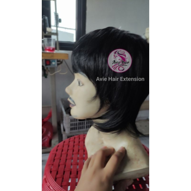 Wig Pria, Rambut Palsu Pria model Mullet Pendek, Wig cwo, Rambut Palsu Murah