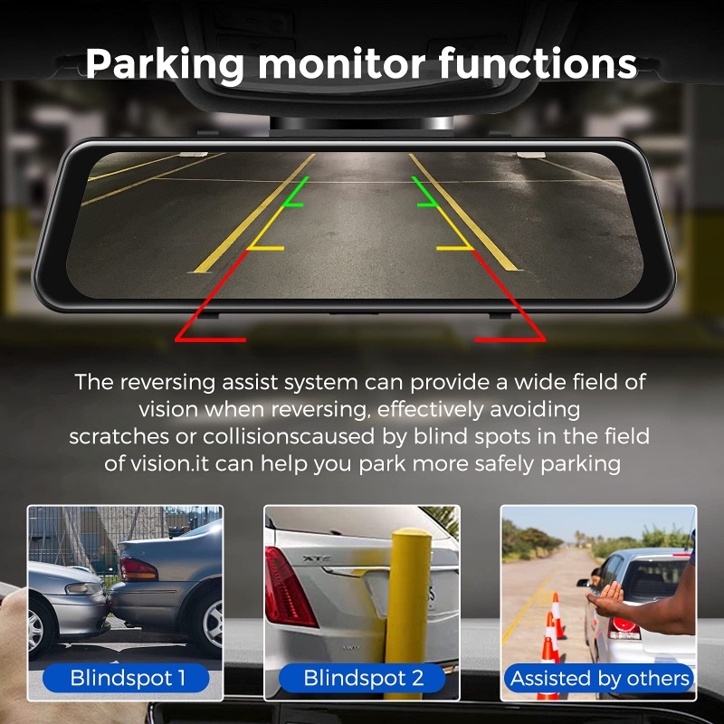 Dash Cam Car DVR Rearview Mirror 10inci IPS Touch Screen 1080P Stream Media Dual Lens 170°wide 24-hour Parking Monitoring Loop Recording