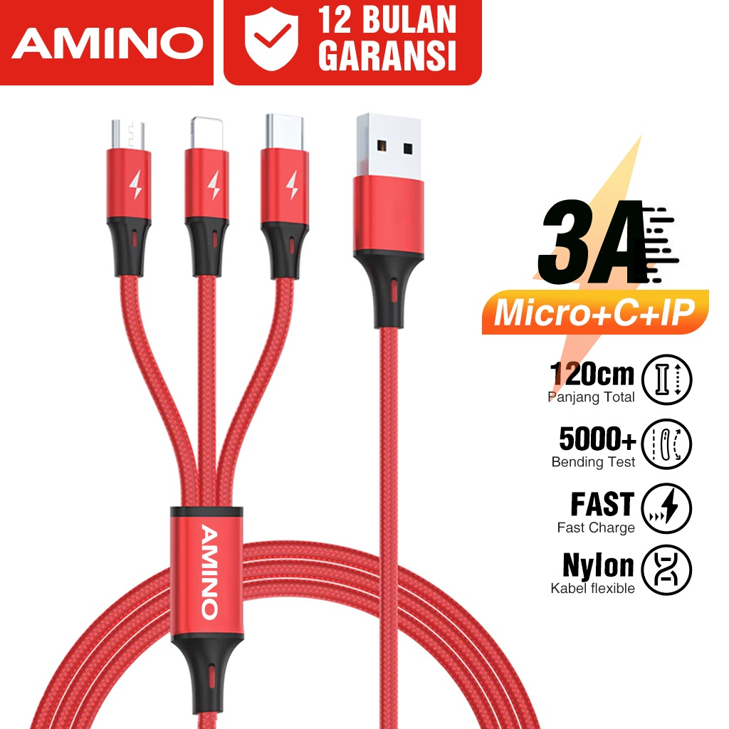 VIBOX Kabel Data USB 3 in 1 Fast Charger Untuk Iphone iOS + Micro USB + Type C 120CM Quick Charger 3A Untuk xiaomi oppo samsung BY SMOLL