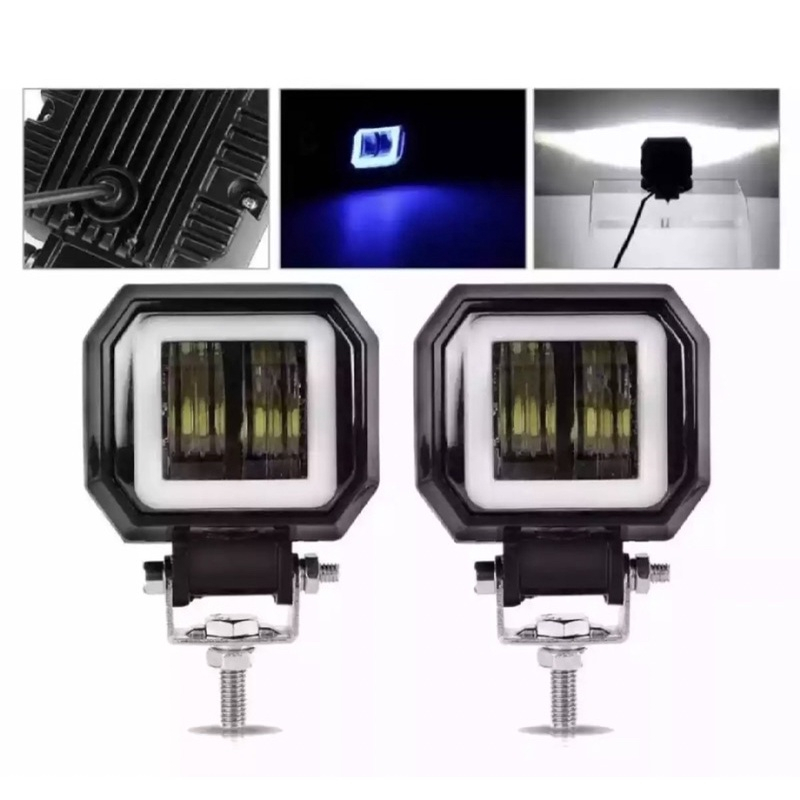 Lampu Tembak Daymaker Mini 4D Bulat Kotak 2 Lensa Foglamp Daymaker 2 Mata 12V Waterproof