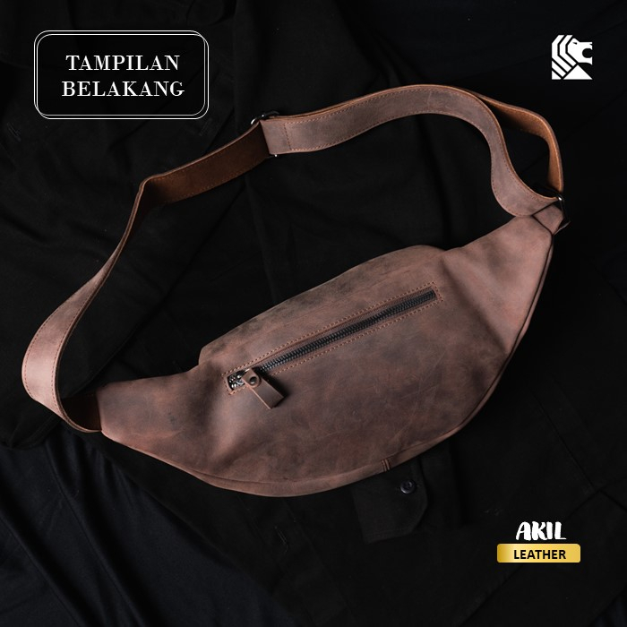 Tas Selempang Kulit Pria Slempang Bahu Reven Jeiger Leather Waistbag Pinggang Bahan 100% Kulit Sapi Asli Original Premium