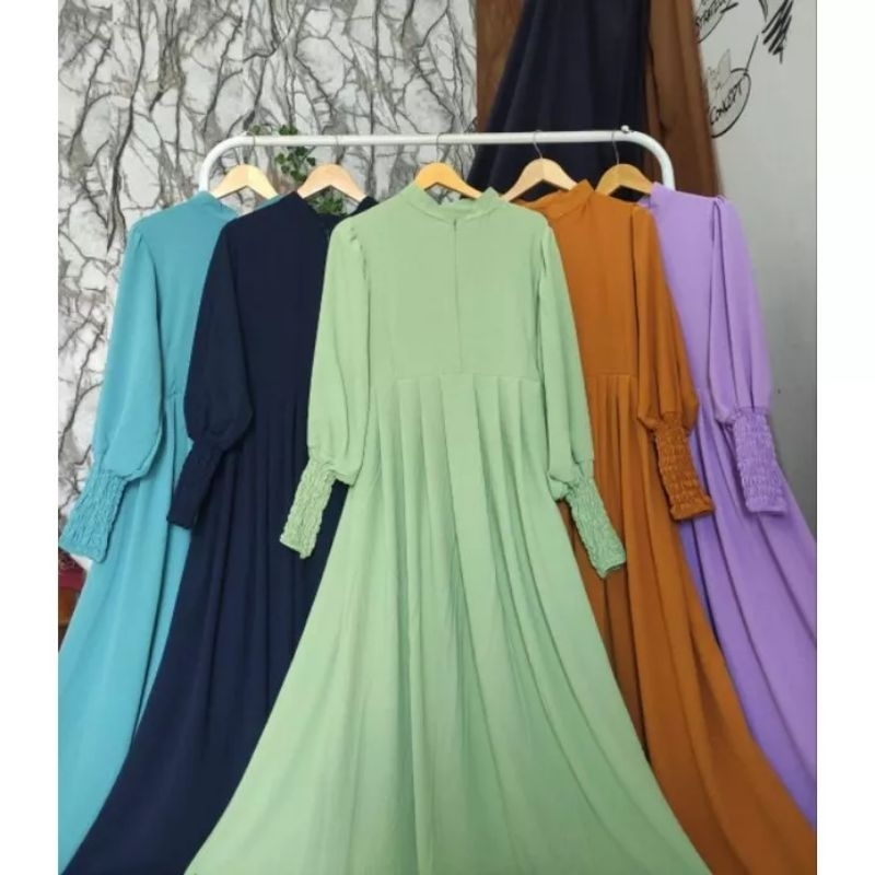 gamis crincle airflow / gamis crincle tangan balon | gamis lengan balon | gamis kekinian gamis lebar