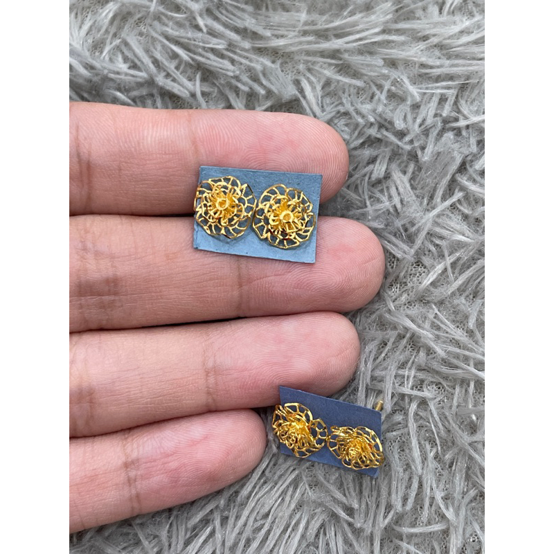 Giwang emas asli kadar 875 model 3 flower