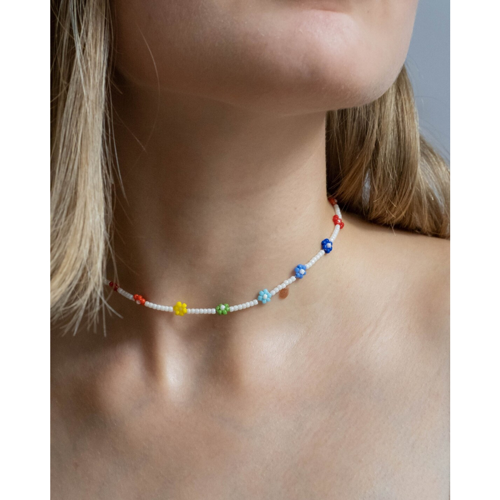 Kalung Bunga Pelangi | Rainbow Flower Beaded Necklace