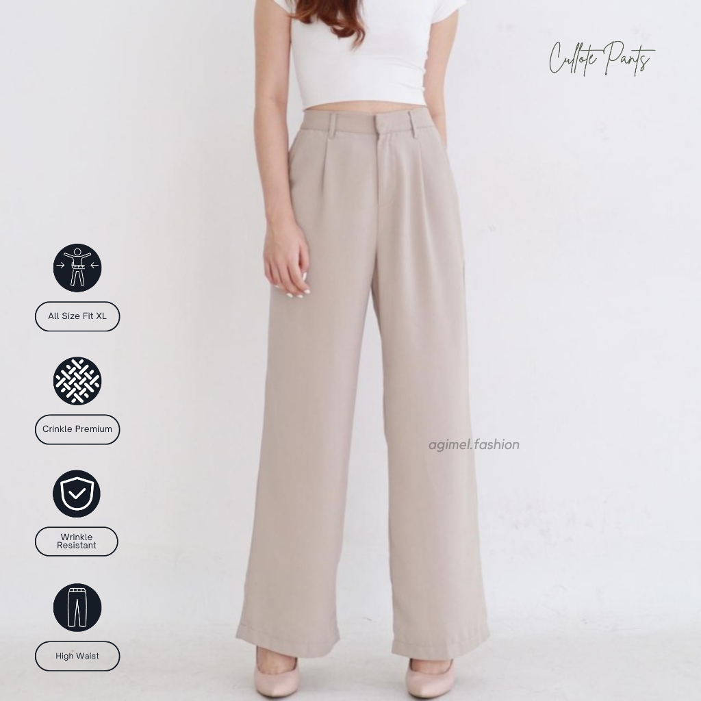 Celana Kulot Wanita Loose Pants Highwaist Anti Kusut Panjang Polos Casual Formal Premium Ootd Korean