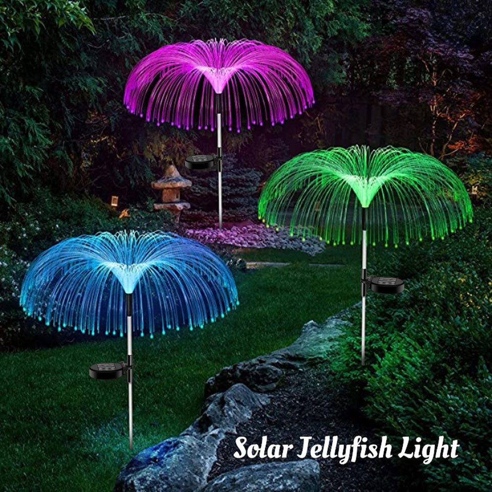 Lampu Taman LED Solar Berubah 7 Warna Tahan Air Lampu Kembang Api / Lampu Solar Outdoor Serat Optik Bunga Solar Jellyfish Lamp