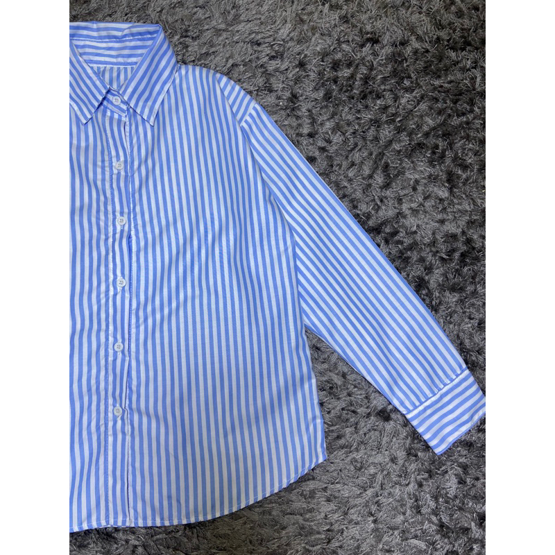 kemeja salur biru / kemeja kerja / kemeja casual / kemeja stripe wanita