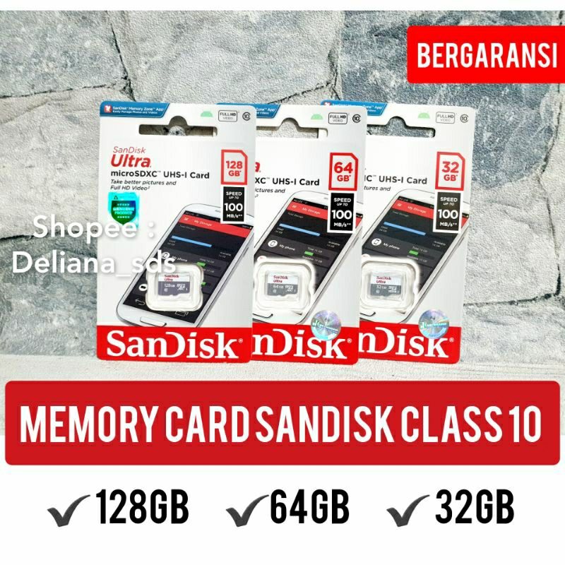 Kartu Memori Sandisk 128G 64GB 32GB Garansi Resmi 1 Tahun Memory Card Sandisk 128GB Memory Card Sand