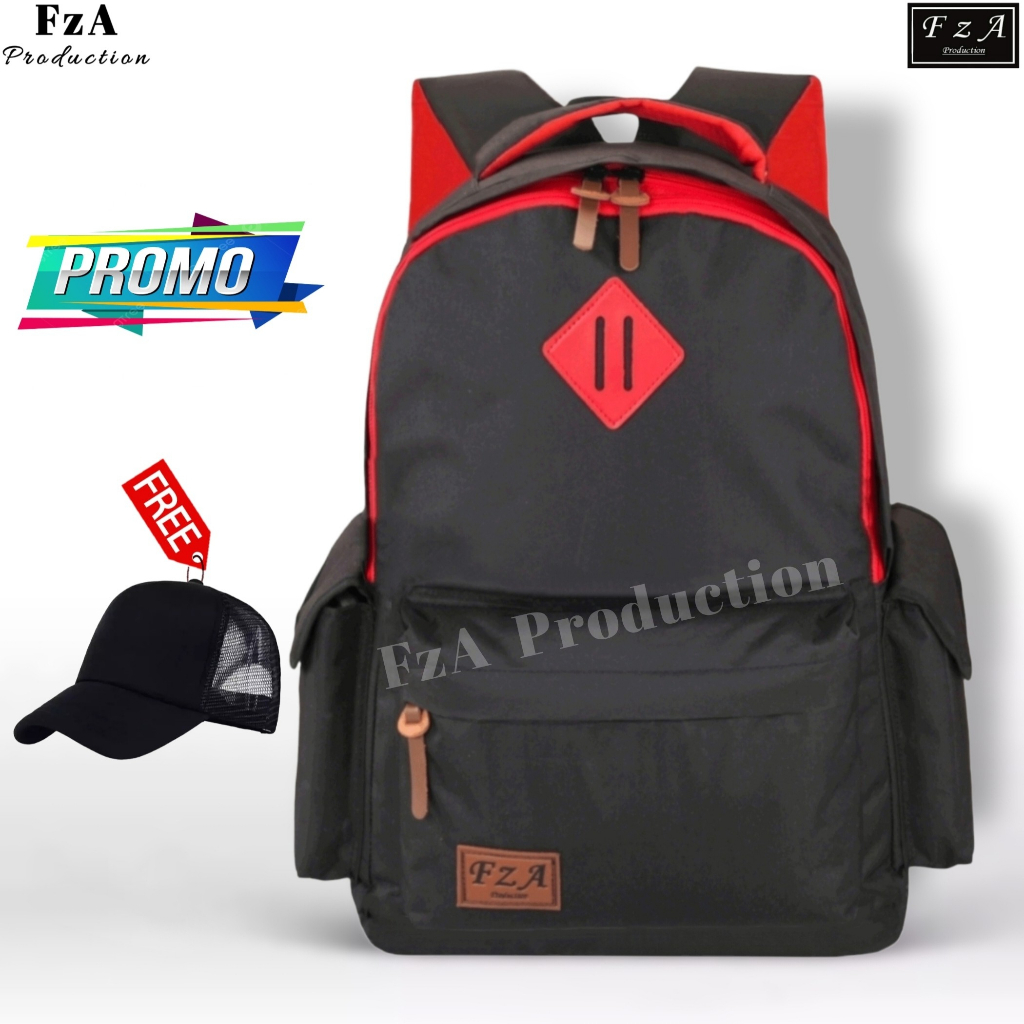 FzA Official -Tas Ransel anak laki laki - Tas Ransel Anak Sekolah - Tas Ransel Sekolah anak laki-laki anak perempuan Backpack Sekolah Anak [ High Quality ] - Black Kids FREEE TOPI