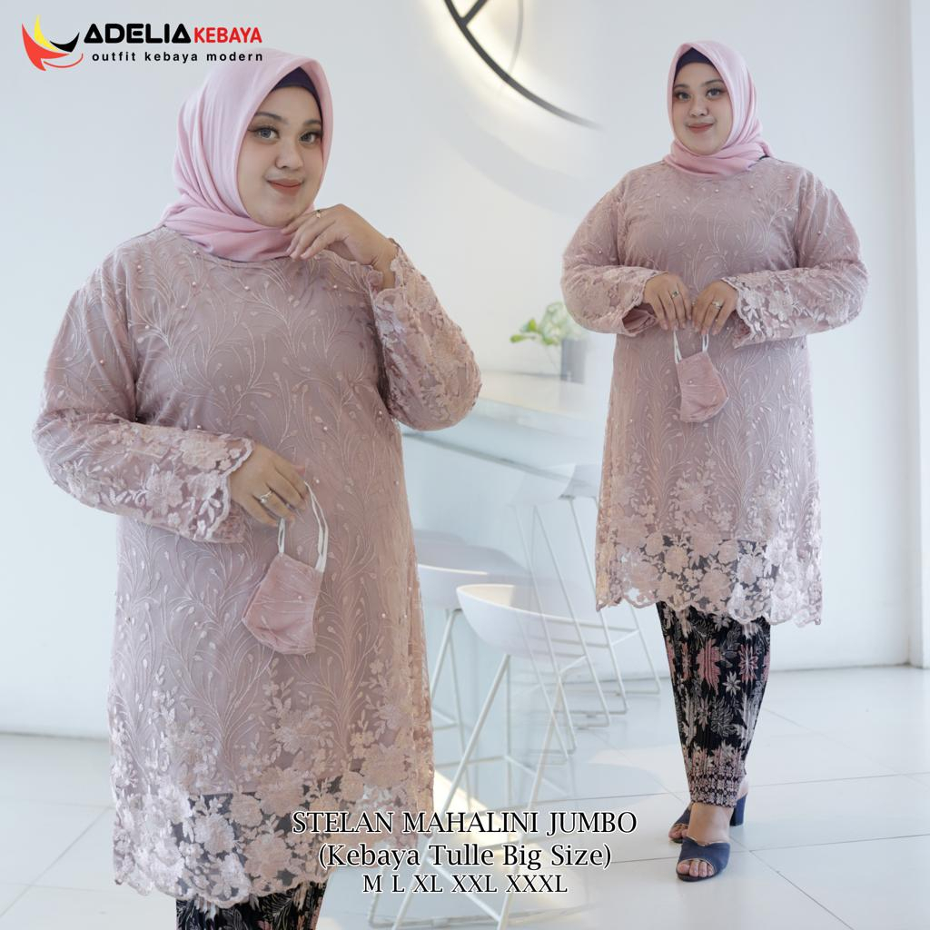 ( COD ) JUMBO - Setelan kebaya tunik mahalini jumbo - outfit kekinin - kebaya modern - bahan tulle bordir - baju pesta, wisuda, kondangan pakaian akad, nikahan