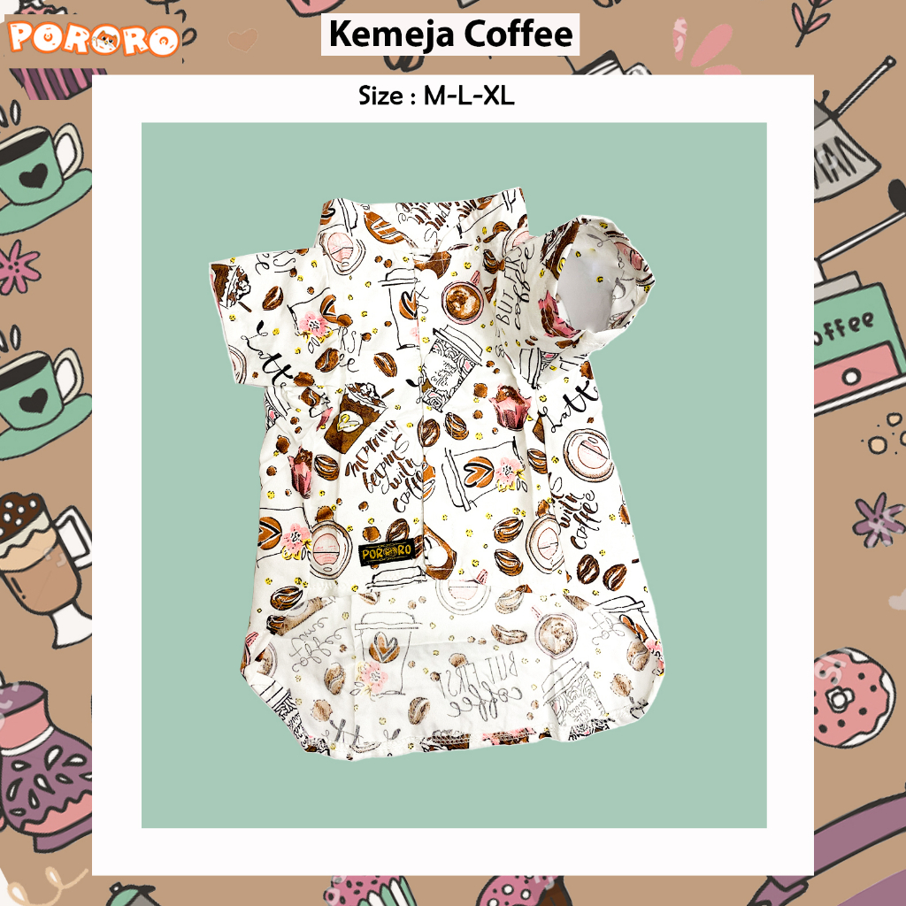 Pororo - Kemeja Kucing  Motif Coffee