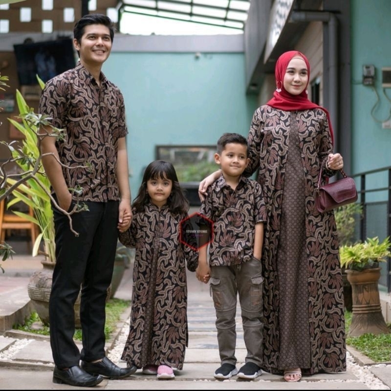 Baju Couple Gamis Family Batik Keluarga ,Sarimbit Ibu Ayah Dan Anak , Baju sarimbit keluarga