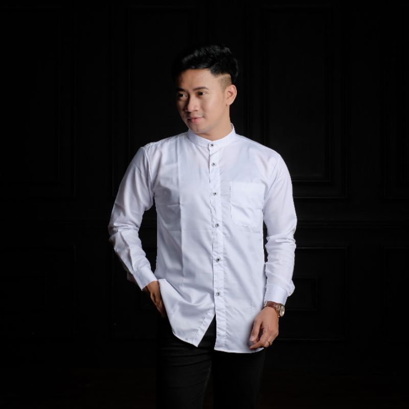 AFATI | BAJU KEMEJA KOKO PRIA LENGAN PANJANG PUTIH CREAM