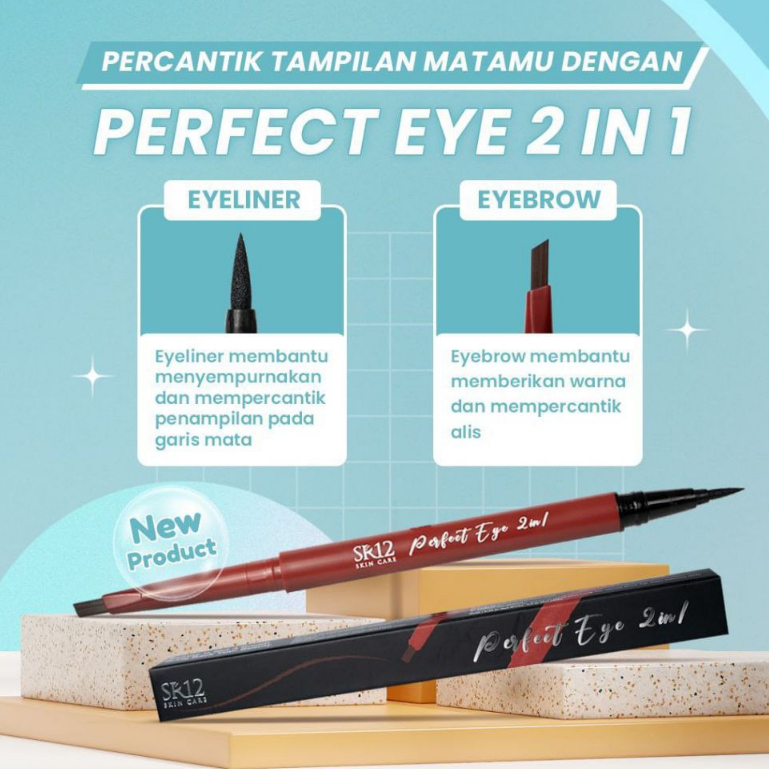 SR12 Perfect Eye 2 in 1 Eyebrow Eye Brow Eyeliner Eye Liner Dark Brown Pensil Alis Penggaris Mata BPOM