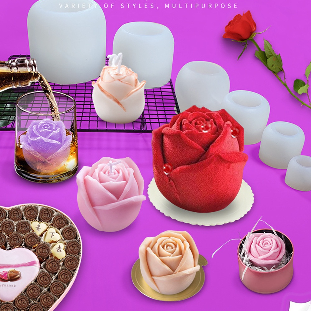 (clashop)Cetakan Silikon Bentuk Bunga Mawar 3D Untuk Lilin / Cokelat / Kue DIY