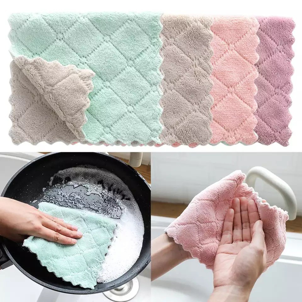 KAIN LAP MICROFIBER ANTI MINYAK LAP DAPUR CUCI PIRING GELAS UKURAN 25CM CORAL FLEECE