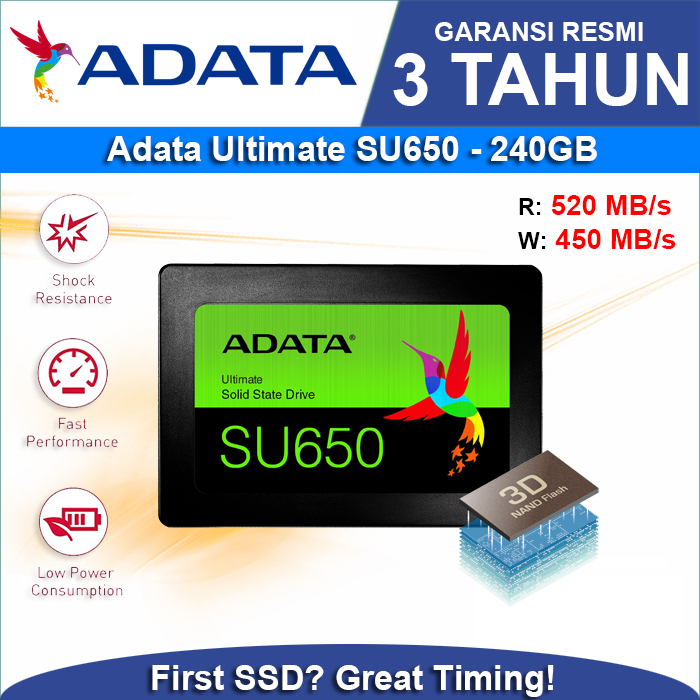 SSD Internal Adata SU650 Ultimate 120GB / 240GB / 480GB SATA 3 - 2.5&quot; - Garansi Resmi