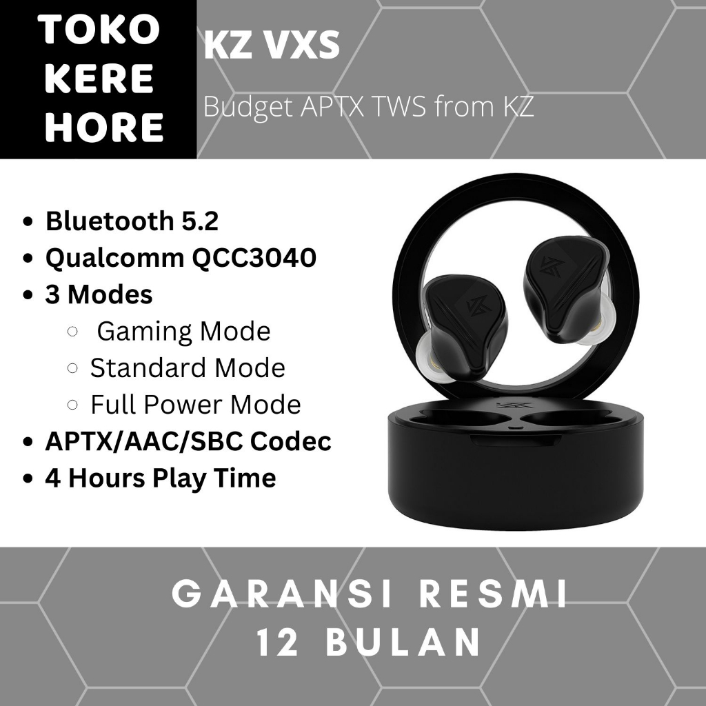 TWS KZ VXS HiFi APTX Bluetooth 5.2 GARANSI RESMI