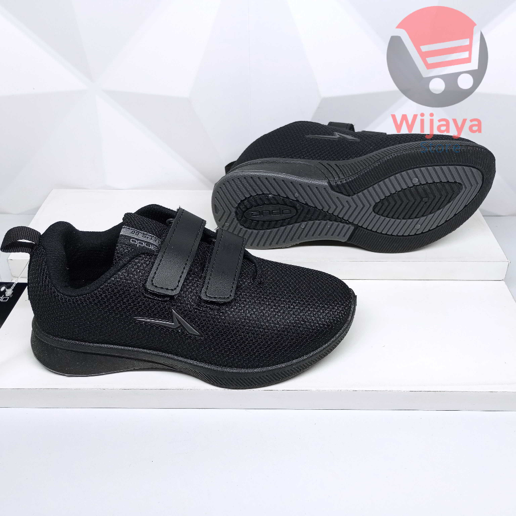 Sepatu Sekolah Ando 33-36 Sneaker Anak Hitam Polos Putih Strap Velcro yang Praktis SIP BSC