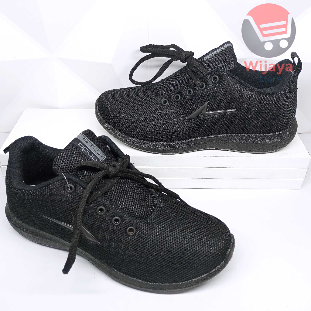 Sepatu Sneaker Sekolah Ando 39-43 Desain Hitam Polos Putih dengan Kualitas Terbaik untuk Anak Sekolah PINO LIAM BSC