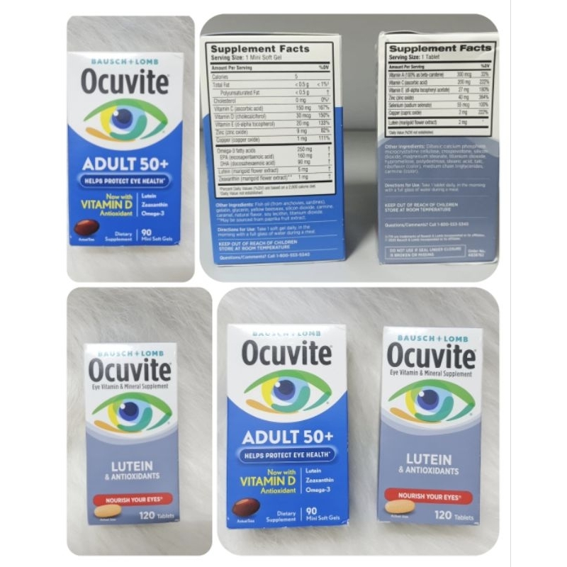 Bausch Lomb Ocuvite Adult 50+ With Vitamin D 90 / 150 Mini Softgels with vitamin D Antioxidant and Lutein