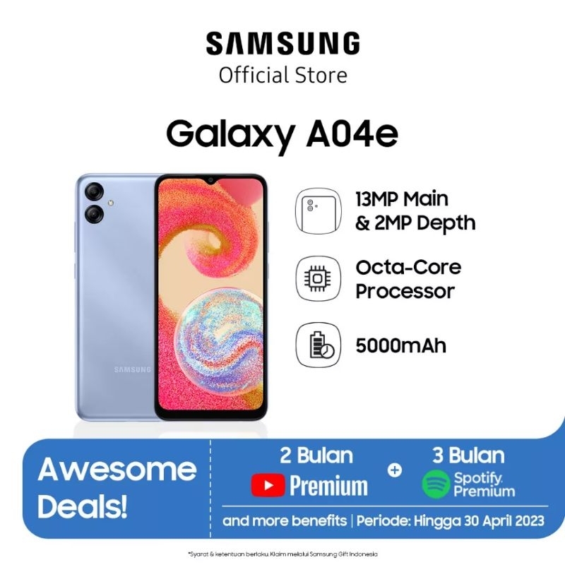 Samsung A04E  Ram 3+3gb Rom 32gb . free antigores dan Casing .garansi resmi 1 tahun