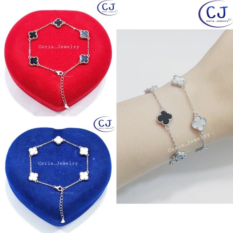 Gelang VanCleef  Wanita Perak Asli 925 Silver Lapis Emas Putih Asli - Gelang Anti Karat