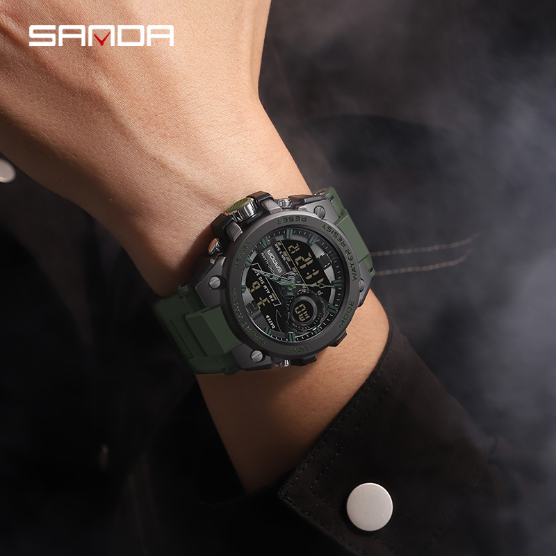 SANDA 9010 Jam Tangan Pria Digital Analog Tali Rubber Chronograph Anti Air WATCHKITE WKOS