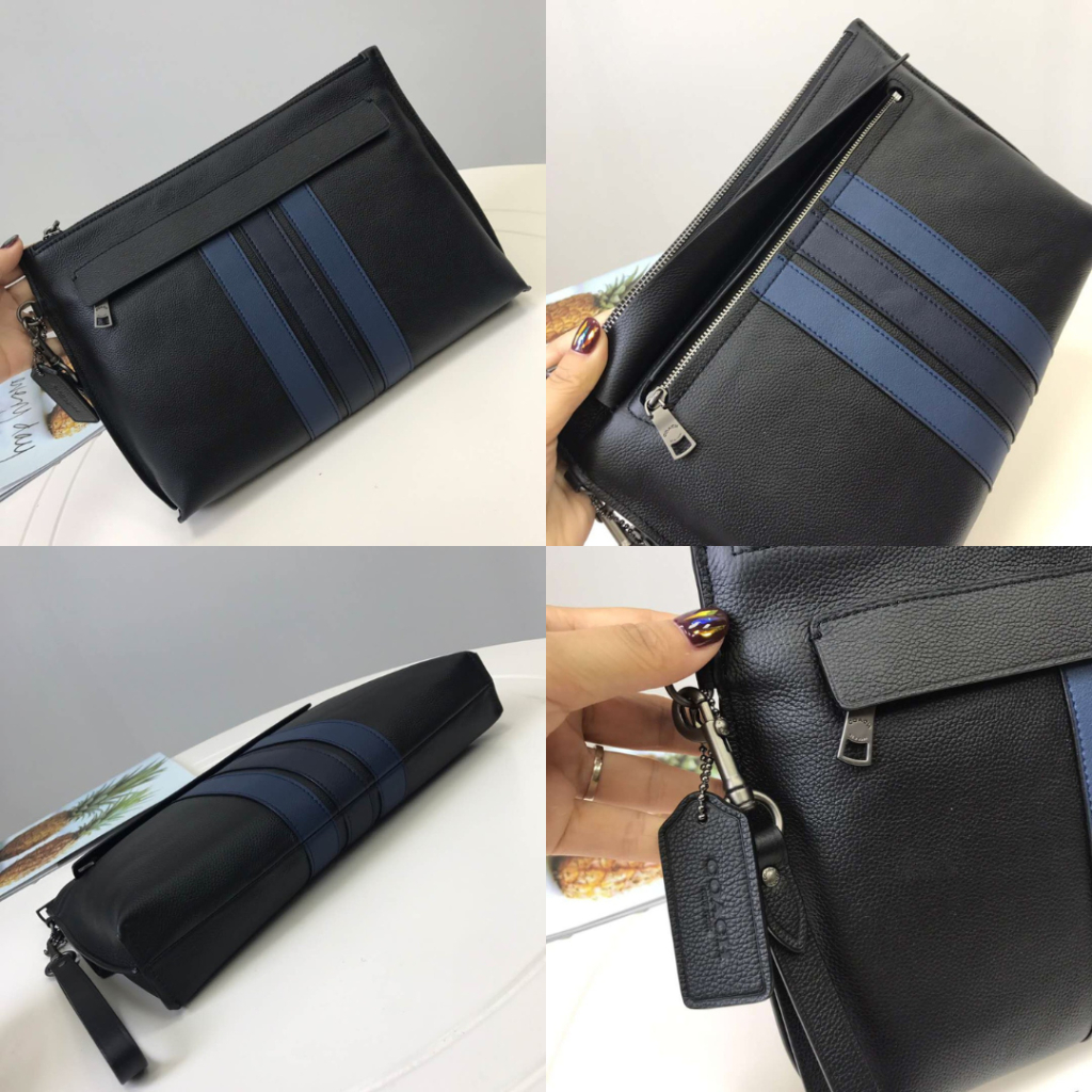 TAS PRIA CLUTCH BAG BLACK STRIPE CASUAL BUSINESS LARGE CAPACITY CH 31514