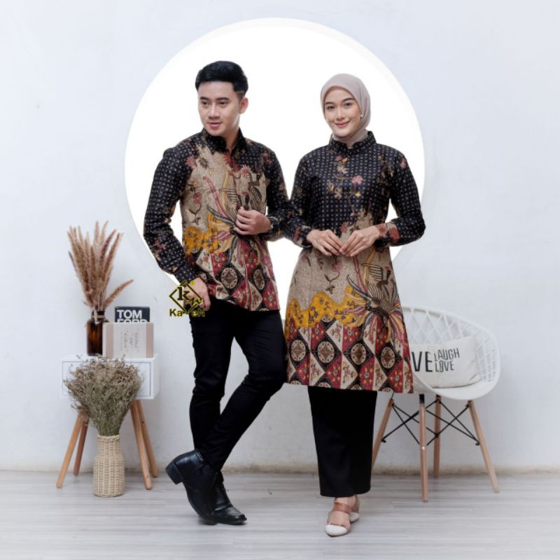 Batik Tunik Couple Modern Set Pakaian Couple Kemeja Batik Pria Lengan Panjang Baju Batik