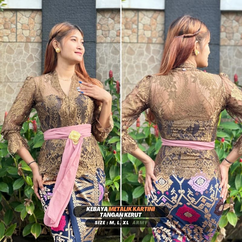 Kebaya Kartini Metalik Lengan Panjang Kerut