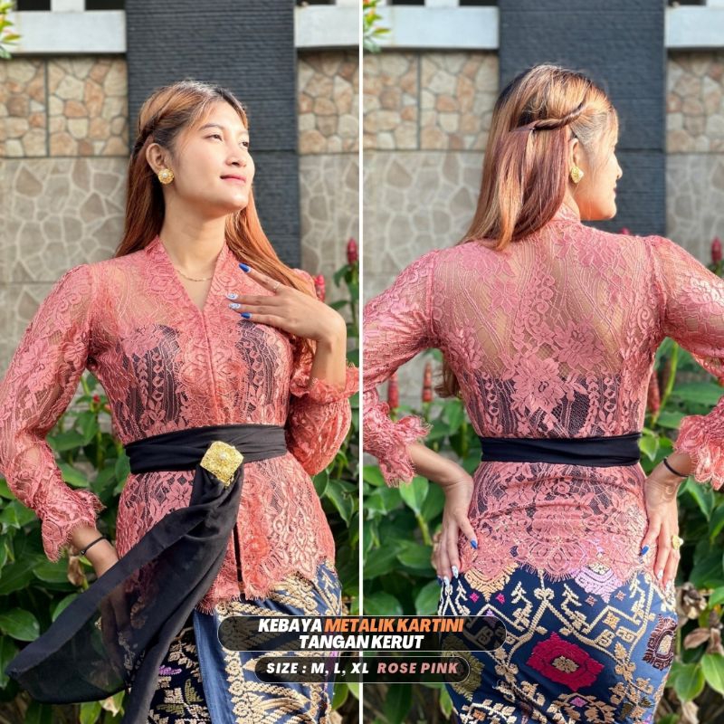 Kebaya Kartini Metalik Lengan Panjang Kerut