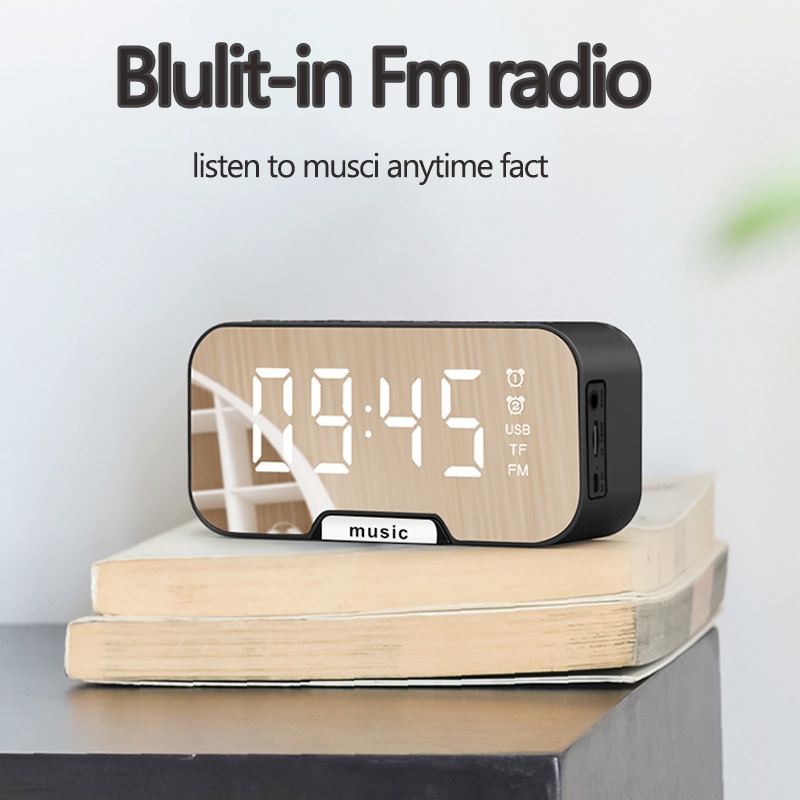 

★Speaker Bluetooth Portable Full Bass Stereo LED Tampilan Digital FM Radio Thermometer Jamming Alarm TF Mini Wireless Music Box