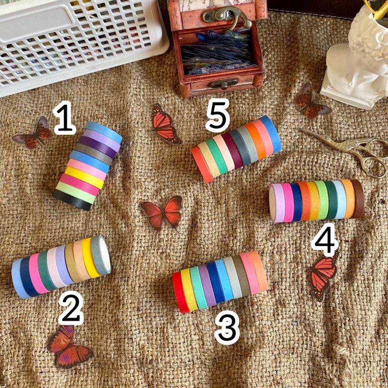 

10roll Washi Color Tape | Journaling Tape | Isolasi Warna - Warni