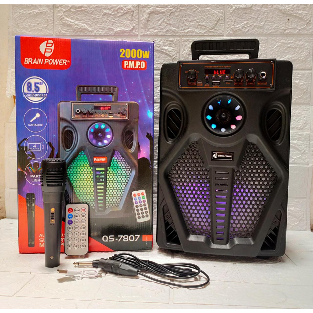 Speaker Bluetooth 8 Inch 7807 Karaoke Gratis Remote Mic Echo